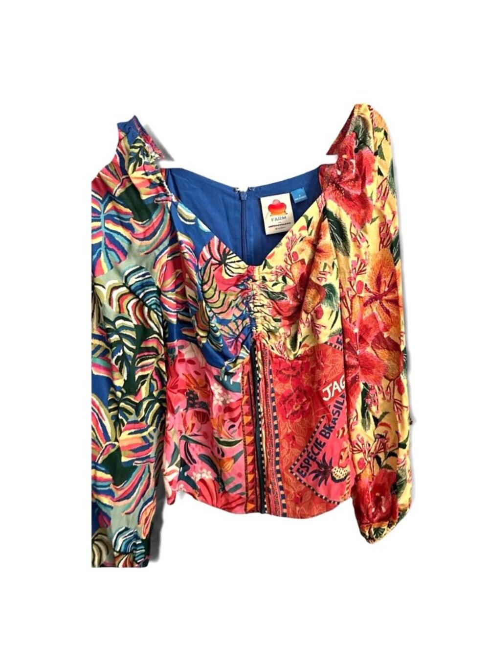 Farm Rio For Anthropologie Floral Patchwork Long Sleeve Blouse S Boho Tropical - Picture 4 of 6